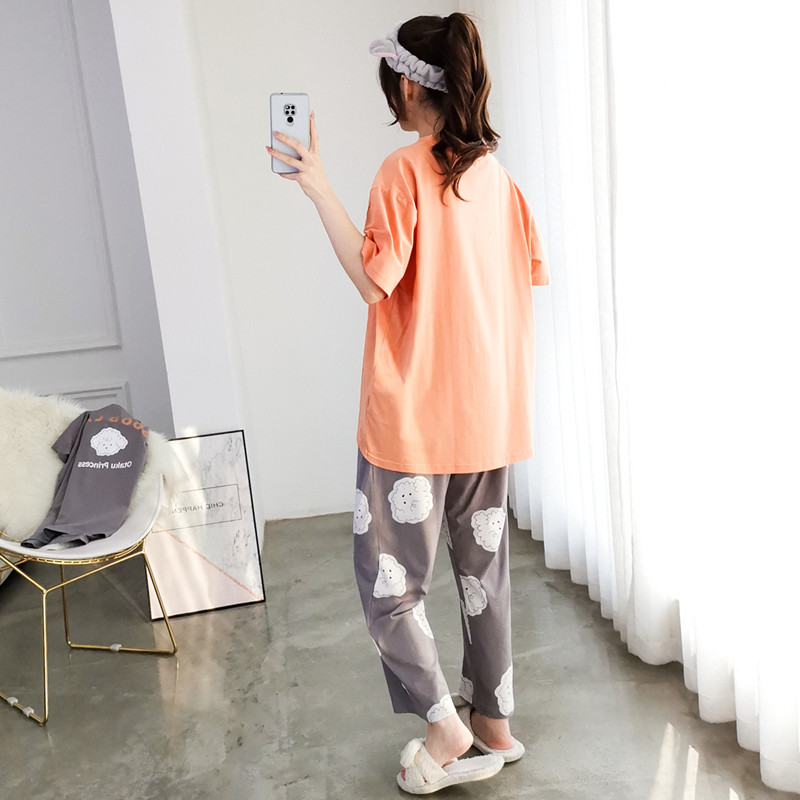 纯棉布袋卡通睡衣女短袖长裤加大码夏季两件套简约胖mm宽松家居服,淘宝优惠券,粉丝福利购,淘宝优惠卷