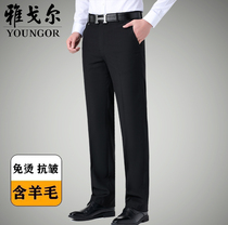 Jagorsi pants mens autumn winter plus suede thick middle aged business casual pants wool free of scalding and anti-wrinkle straight silo Western clothing