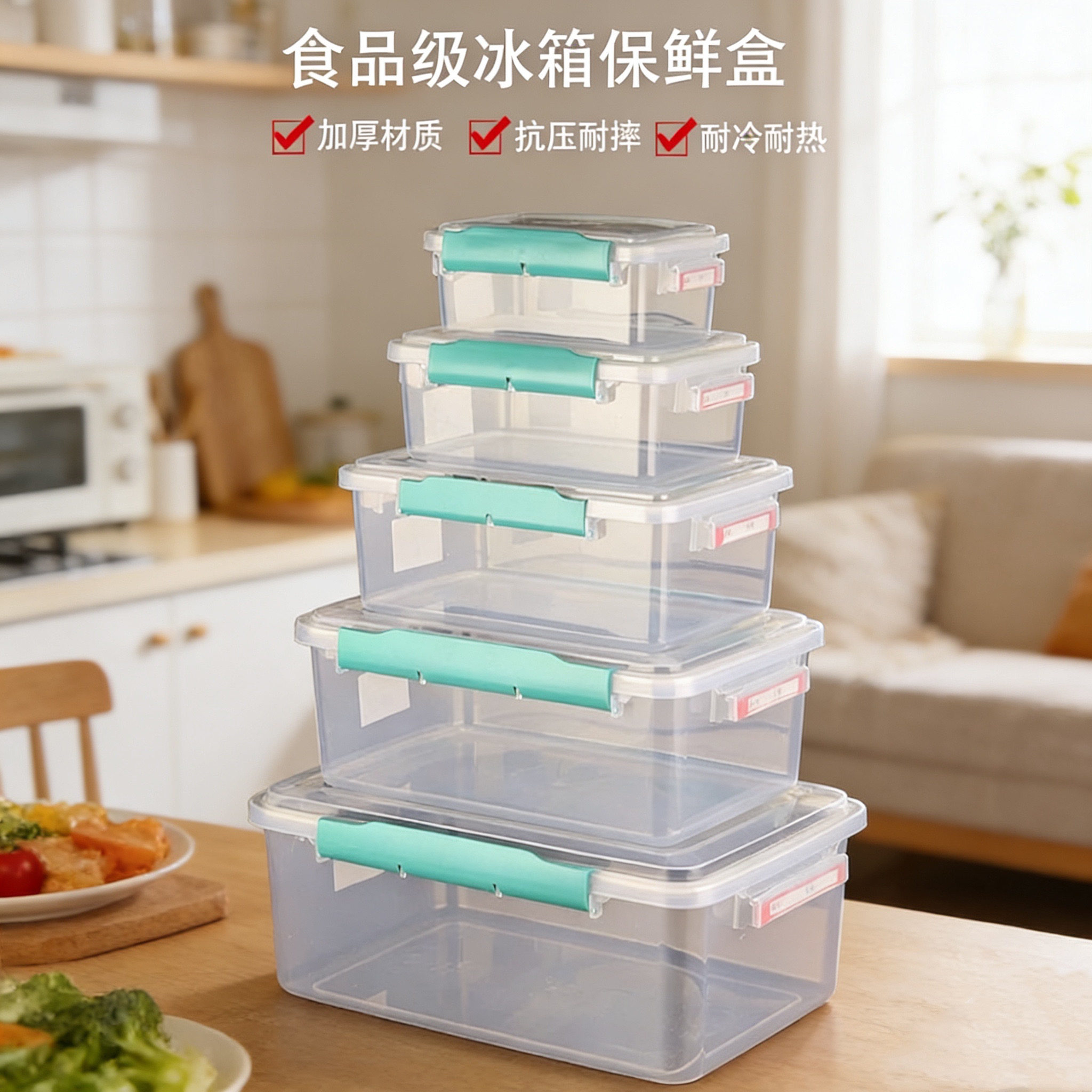 冰箱冷藏收纳盒食品级保鲜盒带盖厨房透明密封双扣塑料大容量胶盒,淘宝优惠券,粉丝福利购,淘宝优惠卷