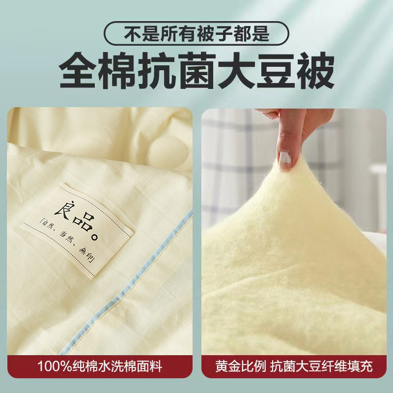水洗棉大豆四件套夏季单人纤维被子 谷蝶化纤被