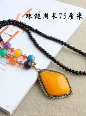 复古蜜蜡吊坠女百搭金鱼水滴衣服