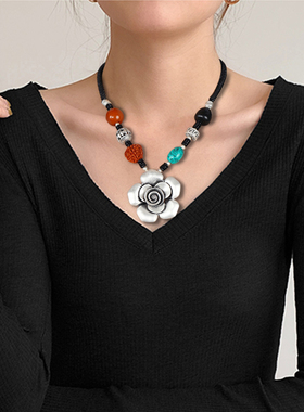 藏银项链蜡绳女百搭长款