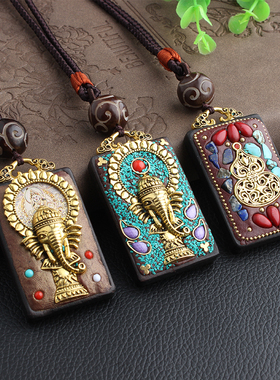 黑檀木尼泊尔招财转运平安牌项链