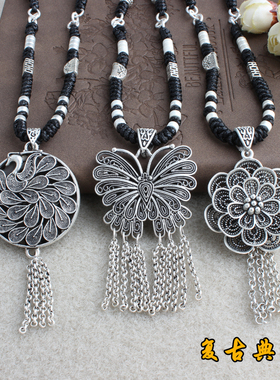 民族风藏银项链女吊坠大气花朵