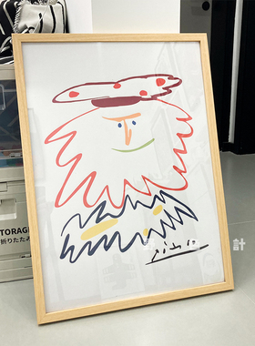 毕加索 线条人物抽象艺术挂画ins现代简约创意小众极简实木装饰画