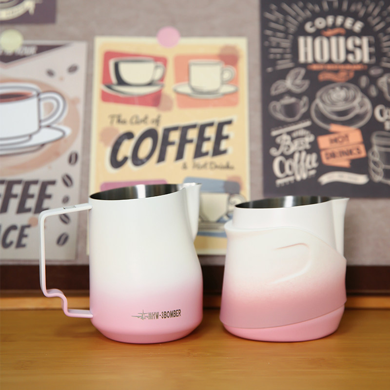 MHW-3BOMBER轰炸机GT白粉渐变拉花缸 咖啡拉花杯U型缸嘴打奶泡杯,淘宝优惠券,粉丝福利购,淘宝优惠卷