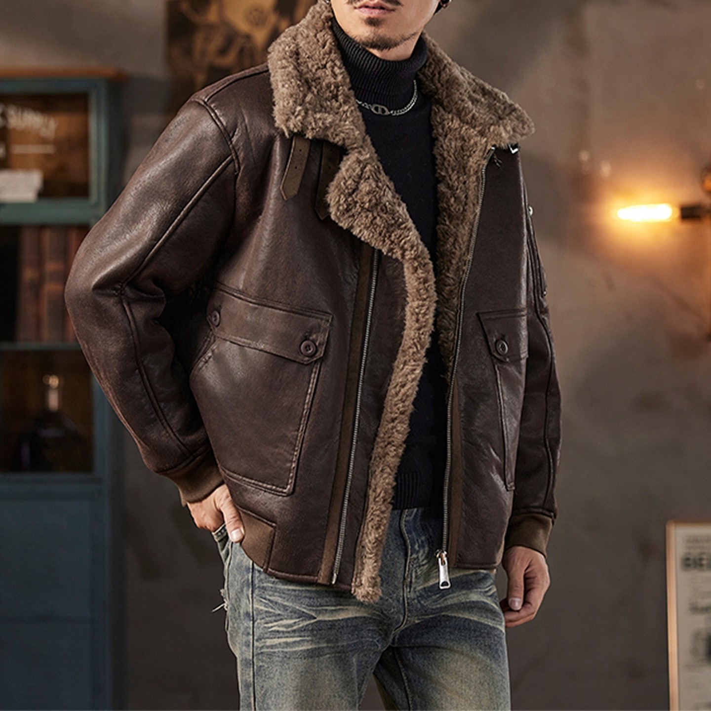 皮毛一体男士冬季大码加绒加厚皮衣短款机车服皮袄男装羊羔毛外套,淘宝优惠券,粉丝福利购,淘宝优惠卷