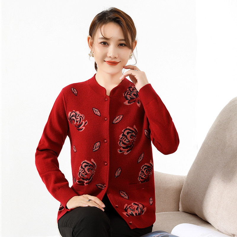 春竹2021冬新款奶奶开衫外套羊毛衫 春竹徕铼中老年女装