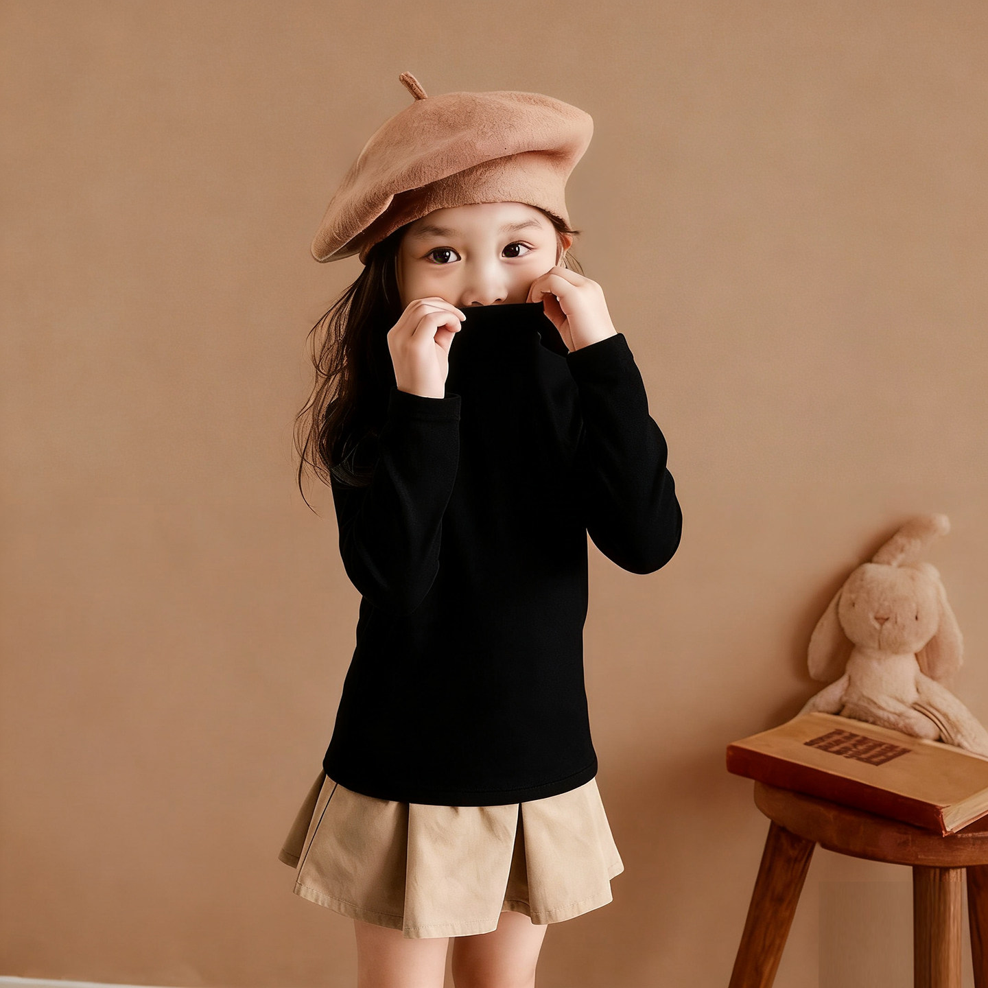 儿童韩版德绒上衣2025新款女童秋冬百搭长袖T恤半高领甜美打底衫,淘宝优惠券,粉丝福利购,淘宝优惠卷