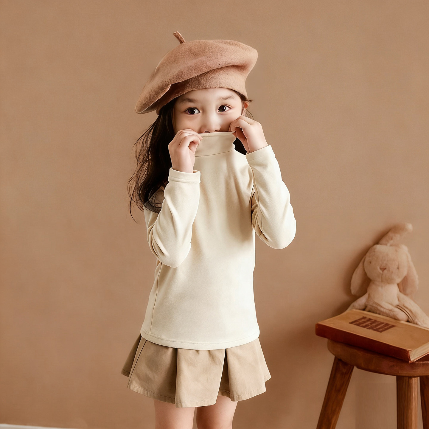 儿童韩版德绒上衣2025新款女童秋冬百搭长袖T恤半高领甜美打底衫,淘宝优惠券,粉丝福利购,淘宝优惠卷