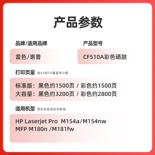 适用惠普M154a硒鼓 M154nw M180n激光打印机墨盒 CF510A HP204A粉盒 205A CF530A碳粉 M181fw一体机碳粉盒 - 图0