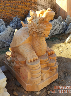 石雕晚霞红汉白玉麻石龙头龟乌龟龙龟神兽墓地摆件龟驼碑祠堂雕塑