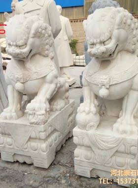汉白玉石狮子一对石雕青石看门镇宅家用大门口酒店摆件墓地前墓碑