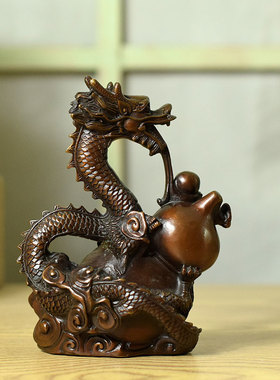 纯铜龙精神生肖家居装饰摆件葫芦龙客厅招福铜摆件