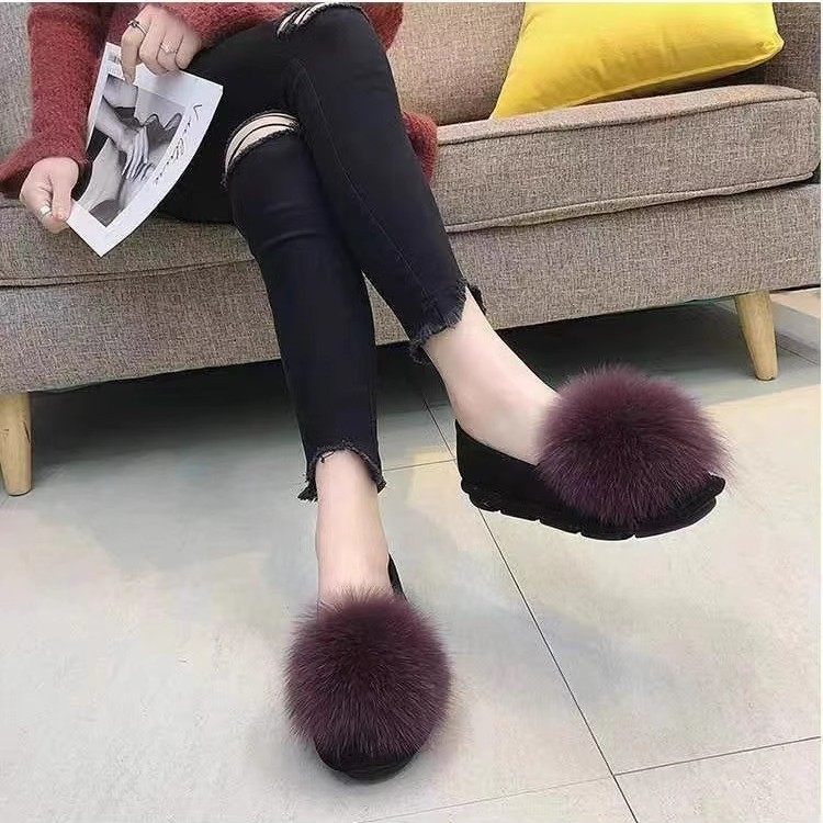 毛毛鞋女2024秋冬外穿韩版狐狸毛厚底百搭舒适孕妇棉鞋加绒豆豆鞋,淘宝优惠券,粉丝福利购,淘宝优惠卷