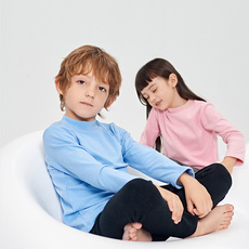 Детская одежда для дома 双面磨毛半高领儿童长袖打底衫 男女宝宝家居服秋衣秋冬保暖上衣