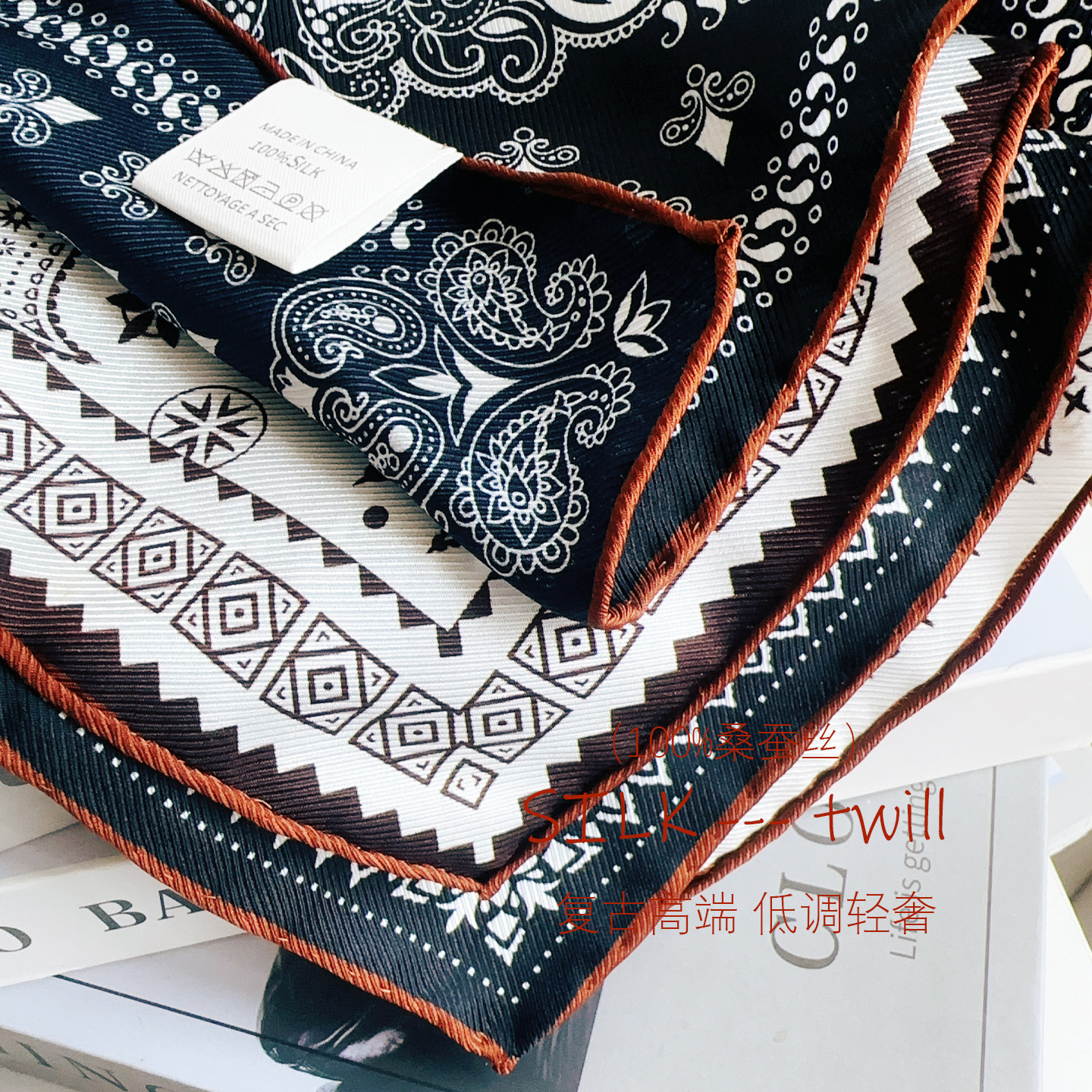 尖货新65cm粗斜纹中方巾女大牌时尚100%桑蚕丝丝巾围巾精致小领巾