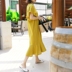 Mùa hè 2019 Hàn Quốc Dongdaemun của phụ nữ rộng rãi cotton và vải lanh xù váy ngắn tay đuôi cá trong phần dài - váy đầm váy lolita váy đầm