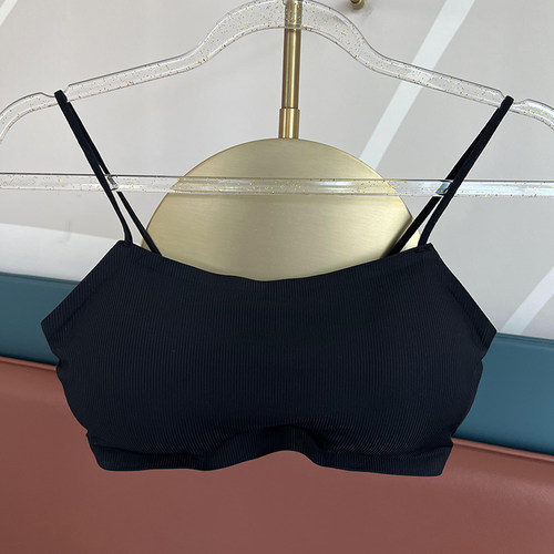 小胸加厚聚拢防走光抹胸细肩带冰丝美背文胸夏裹胸内搭吊带内衣女 - 图0