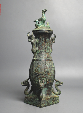 青铜器仿古双鹤方壶青铜双龙酒器