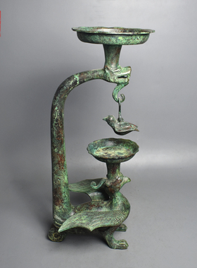 仿古青铜器龙凤灯盘复古铜灯具