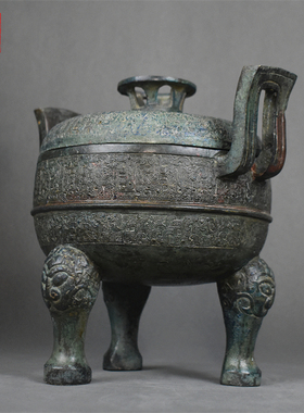 仿古青铜器西周卧虎鼎纯铜摆件