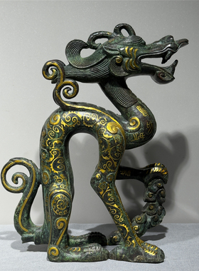黑龙江仿古青铜器金代铜坐龙摆件