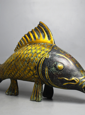 错金青铜器鲤鱼纯铜鎏金礼品摆件