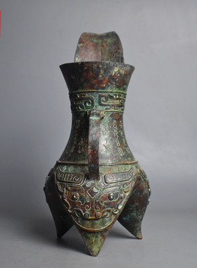 青铜器纯铜兽面纹三足斝仿古青铜酒具酒博物馆展览艺术品影视道具