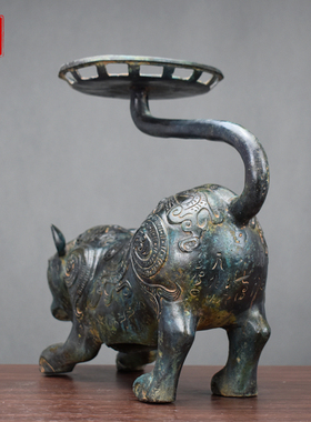 仿古青铜器汉代纯铜动物形状灯具 虎座灯盘 虎灯影视道具古玩收藏