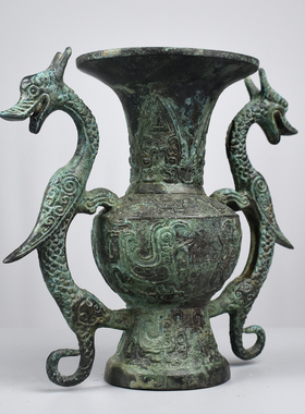 仿古青铜器双龙瓶平平安安摆件