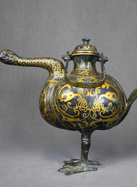 青铜器错金做旧天鹅提壶