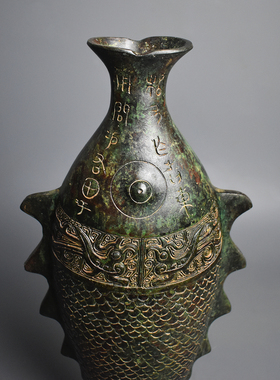 青铜器青铜鱼形装饰摆件插花瓶