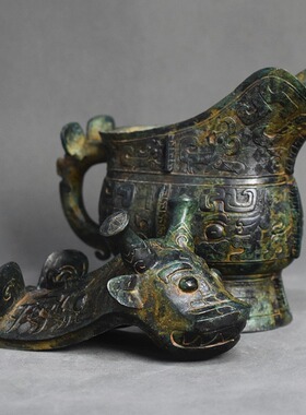 仿古青铜器工艺品摆件西周兽面纹觥古代酒器酒厂展览模型收藏礼品