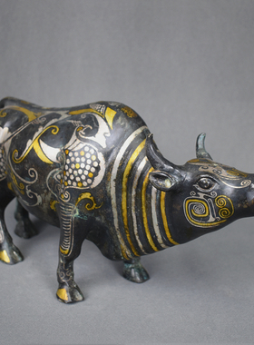 青铜器错金牛摆件铜财牛