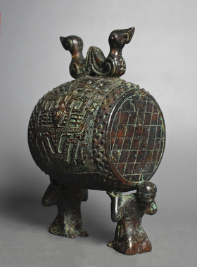 青铜器仿古乐器三星堆双凤鼓架道具摆件家居礼品客厅装饰影视道具