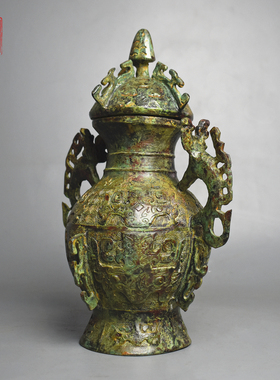 圆罍青铜器象首双耳罍盛酒器铜樽