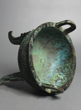 仿古青铜器商代三足圆鼎扁足鼎古代食器煮锅复古装饰工艺品收藏