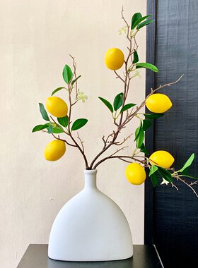 仿真柠檬枝条花艺摆件家居装饰白色花瓶客厅桌面摆放