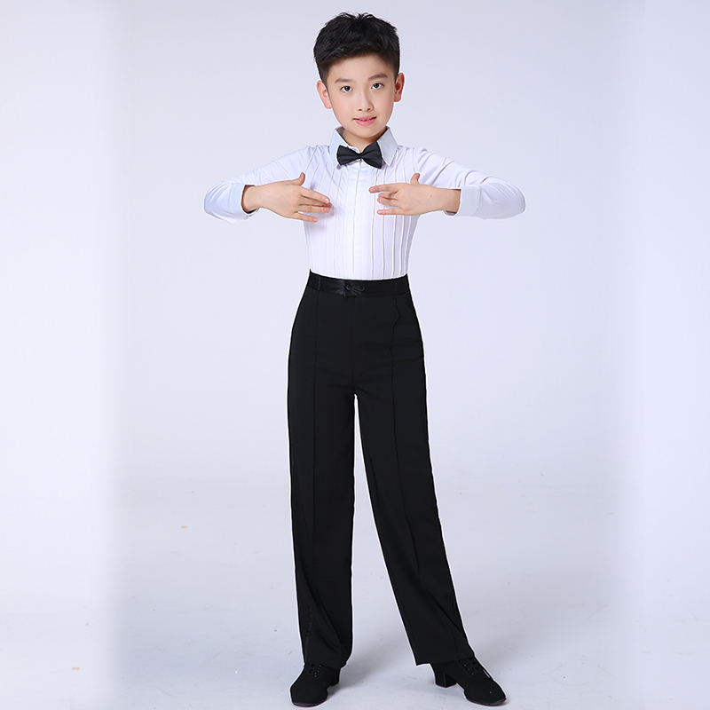 男孩拉丁舞服装儿童规定标准考级服男童练功服少儿白色舞蹈演出服