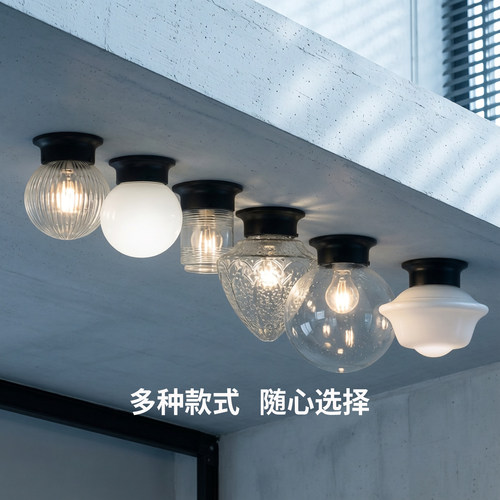 出口美式棱纹玻璃走廊阳台吸顶灯复古中古入户玄关过道灯卧室灯具 - 图3