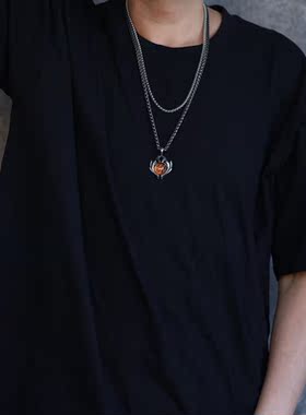 美式新款恶魔之眼高街男士项链个性朋克钛钢毛衣链长款发型师吊坠