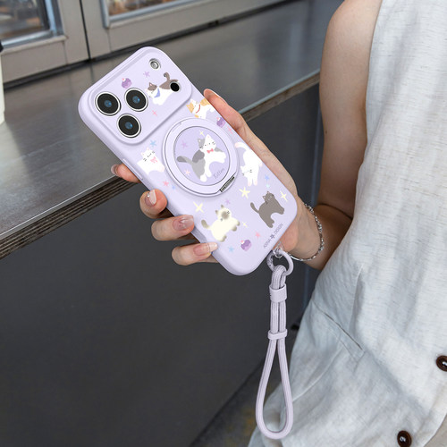 紫星芒小猫适用iPhone17Promax手机壳新款苹果16Pro磁吸带支架套Bo3液态硅胶支点ip15高级感13pm全包好看女 - 图2
