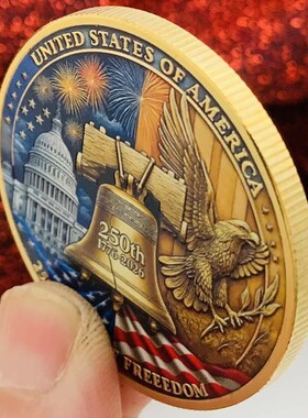 1776-2026美国自由女神鹰250周年镀金彩印纪念章 装饰挂件硬币