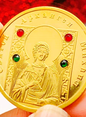 白俄罗斯尼古女神镀金镶钻纪念章 把玩随手小饰品31mm纪念币硬币