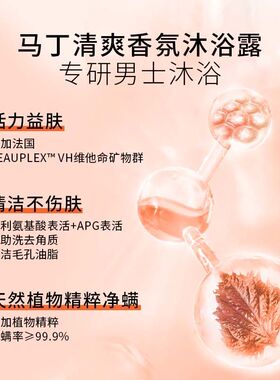马丁清爽香氛沐浴露持久留香控油蓬松男士保湿补水露香护背500ml