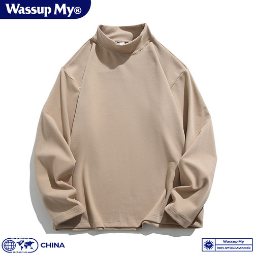 Wassup My双面德绒半高领打底衫卫衣男春秋冬季休闲保暖长袖T恤女 - 图0
