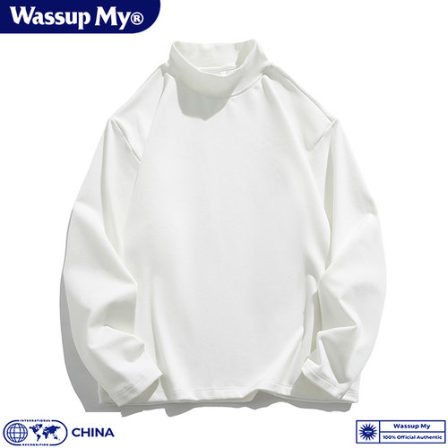 Wassup My双面德绒半高领打底衫卫衣男春秋冬季休闲保暖长袖T恤女 - 图1