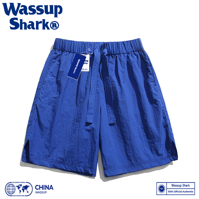 Wassup Shark潮牌冰感速干休闲短裤男夏季宽松百搭沙滩运动五分裤 - 图1