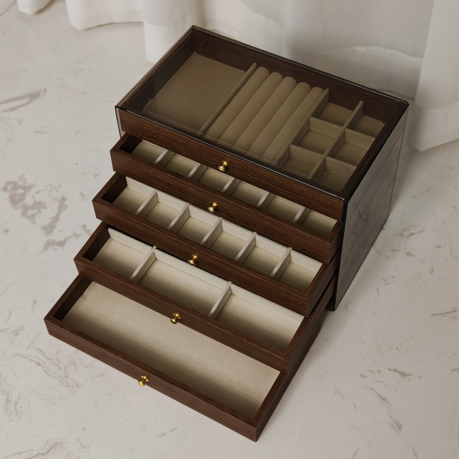 桃木纹多层首饰收纳盒木制抽屉式防尘多功能网红高级轻奢饰品盒,淘宝优惠券,粉丝福利购,淘宝优惠卷